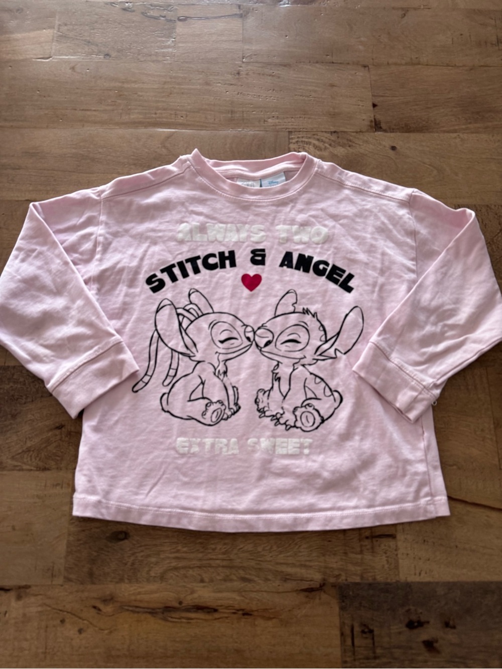 Zara Disney Stitch & Angel Pink Kids Long Sleeve Top sz 8-9